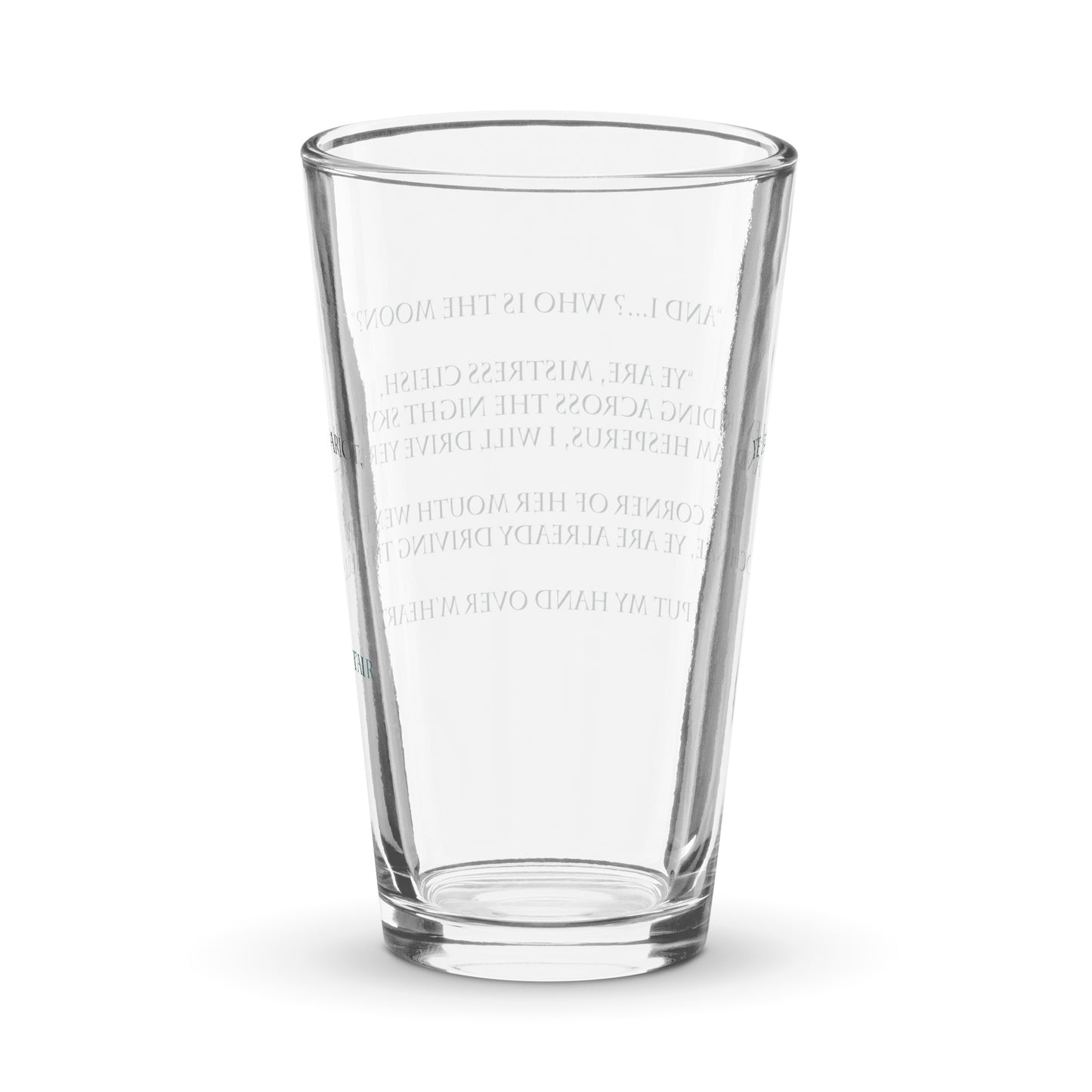 Selene and Hesperus quote from Artair and Gwynedd on shaker pint glass